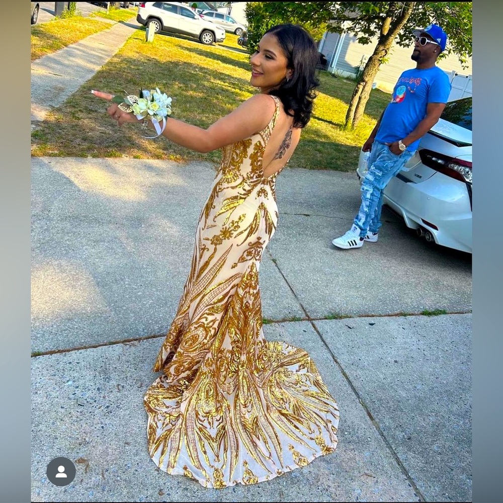 Gold Sequin V-Nevk Prom/Gala dress